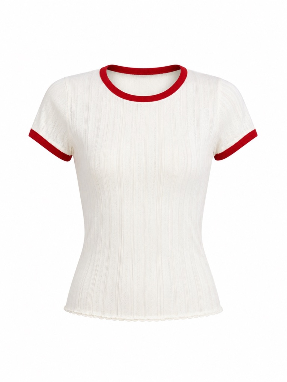 New! J.Crew Pointelle ringer T-shirt Ringer Tee with Red Trim - Picture 2 of 8